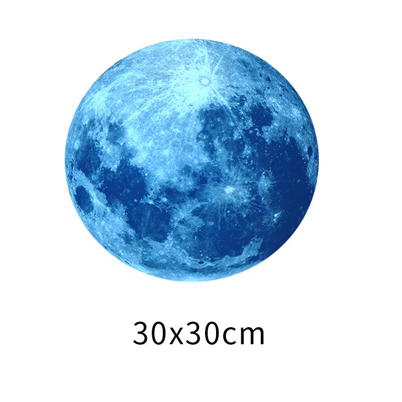 30cm Luminous Moon Wall Sticker - Children's Room Decor in Green, Blue, or Pink Light