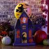 Halloween Haunted House Decoration with Witch Flying on Broomstick Ghost Black Cat Pumpkin and Bats Lighted Halloween Ornament for Indoor Use