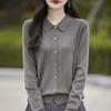 Casual Loose Knitted Long Sleeve Polo Neck Cardigan Sweater