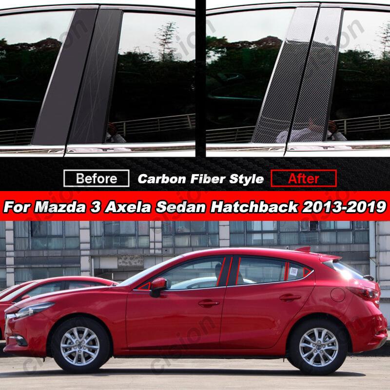 4/10x Carbon Fiber Black  Door Window Column BC Pillar Post Cover Trim PC Material Sticker For Mazda 3 Axela Hatchback 2009-