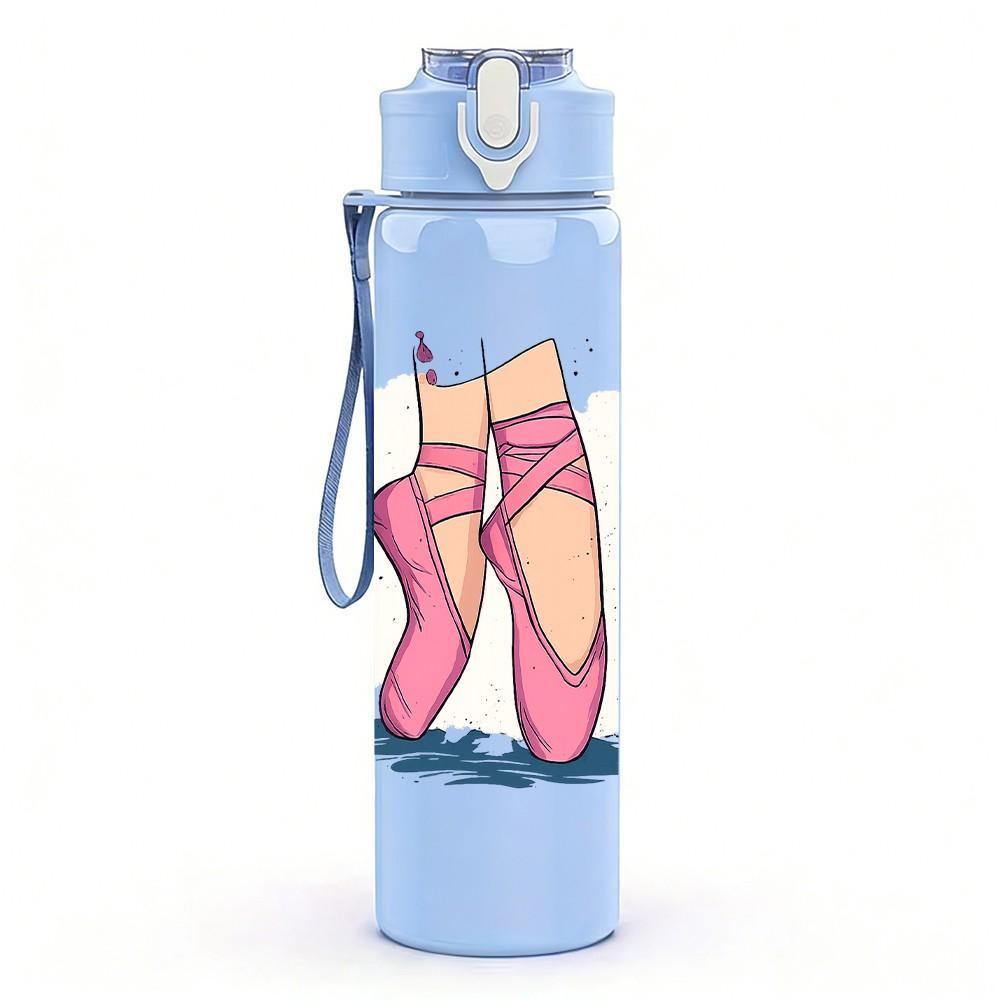 1PC Pink Ballet Shoes Line Art 750ml Color Plastic Sports Water Bottle Leakproof Flip Straw Lid Suitable for Sports Office Home Use