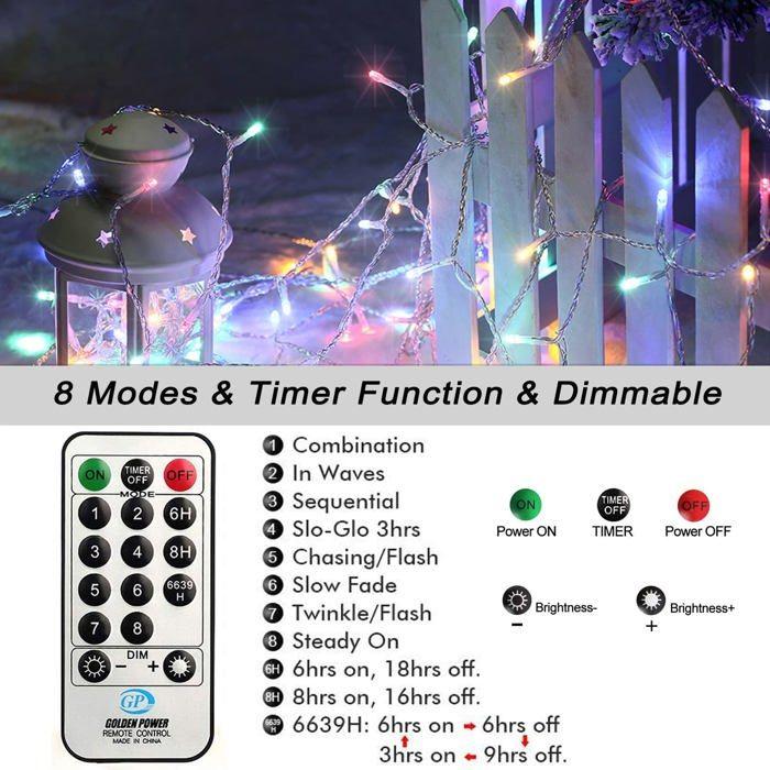 Guirlande lumineuse - nexvin - 200 leds - multicolore - 8 modes d'éclairage - 20m + 3m câble d'alimentation