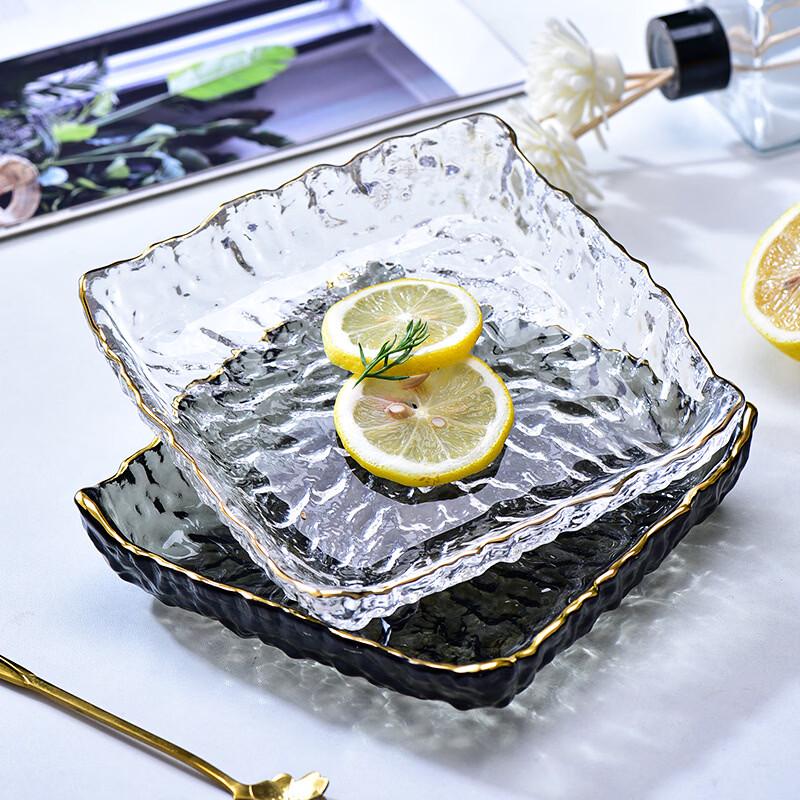 Hammered Glass Square Plate with Gold Rim