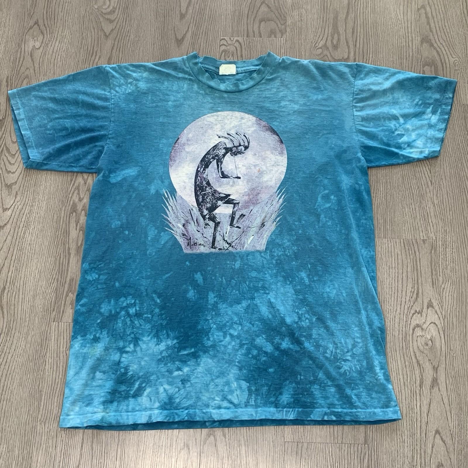 Vintage 90s Kokopelli Blue Tie Dye Tee XL Native American Single Stitch XXXL