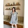 Sweet Preppy Style Mini Dress Female Clothing Fashion Lace Spliced Spring Autumn Sailor Collar Bandage Bow Basic Ruffles Dresses