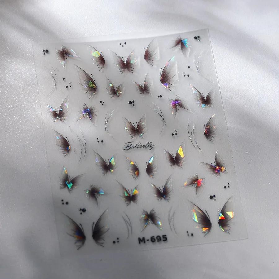 Gradient White Pink Butterfly Flower Shiny Stars Chic Spring Petal 5D Soft Adhesive Nail Art Stickers Decorations Manicure Decal
