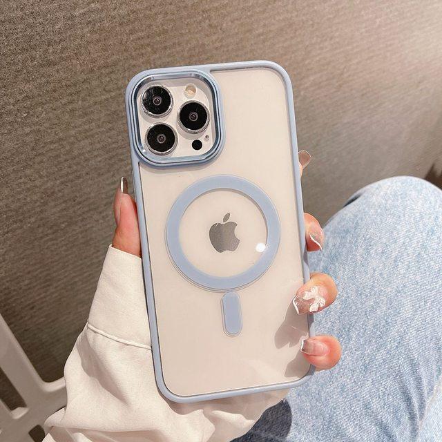 Magsafe pouzdro na telefon pro iPhone 14 12 11 13 Pro Max Clear Hard Pc Zadní silikonový nárazník Kovový kryt fotoaparátu