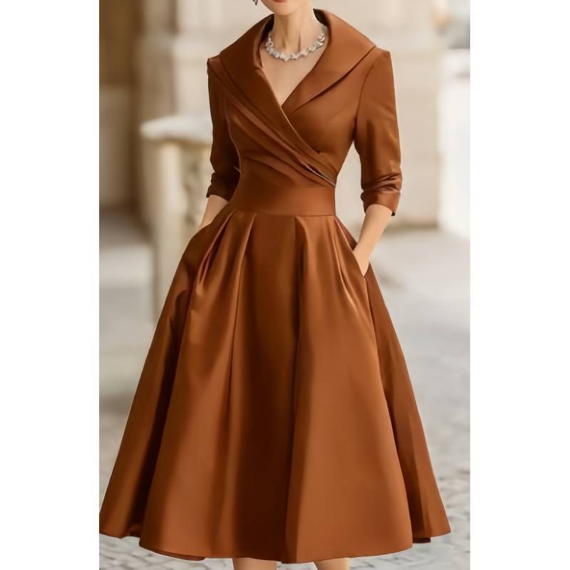 Elegantes Satinkleid mit langen Ärmeln und hoher Taille für Business und Streetwear