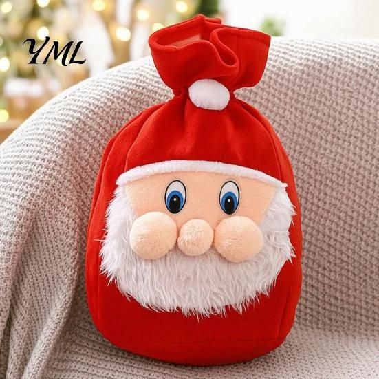 Fabric Present Pouch Christmas Santa Claus Sack, Adjustable Drawstring Gift Bag, 3D Festival Candy Bags Pouch, Holiday Party Supplies Xmas Favor