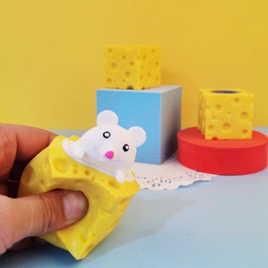 Cute Cheese & Mouse Squeeze Toy Creative Decompression Fidget Stress Reliever Soft Squeezable Decor Novelty Gift for Kids Adults Fun Party Favor