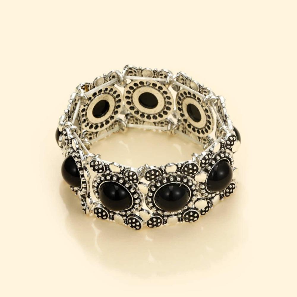 European and American Ethnic Style Personalized Retro Alloy Turquoise Elastic Bracelet Women's Bohemian Bracelet Jewelry