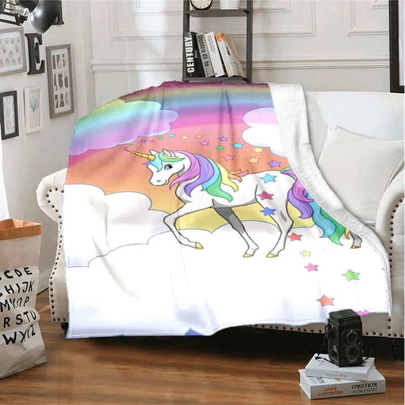 3D cartoon fantasy unicorn warm and soft linen blanket cover suitable for living room, bedroom, bed, sofa, hiking, leisure