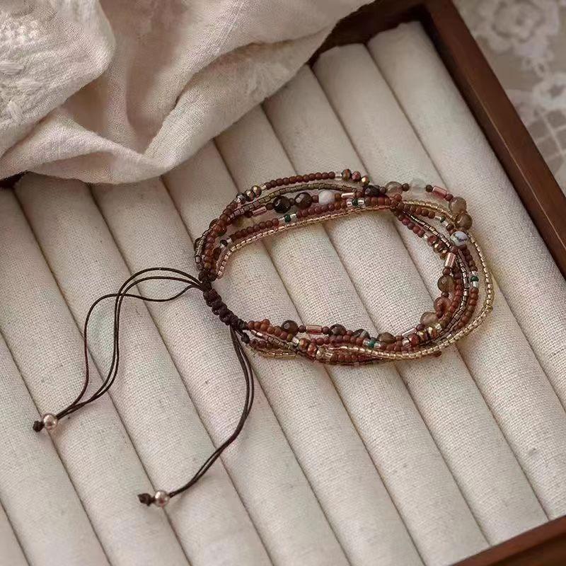 New Chinese Colorful Bead Bracelet for Women Antique Elegance Adjustable Multi Layer Stackable Hand Jewelry