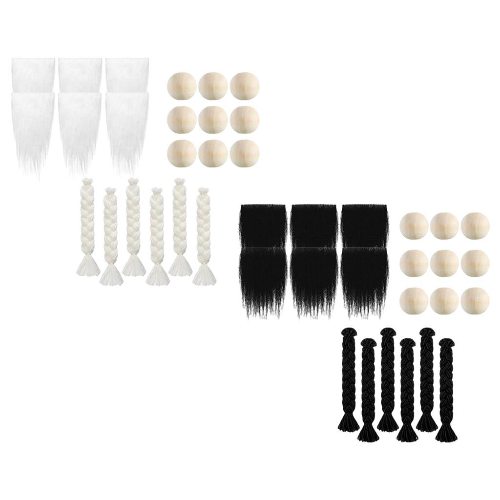 Faux Fur Fabric Gnome Beard 3 Pairs Braids Costume Craft Supplies Dolls Gnome Nose DIY Toy Wooden Balls for Christmas Party