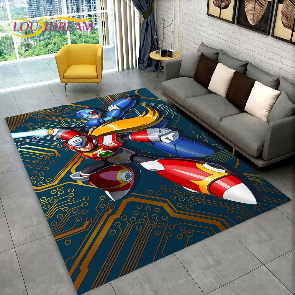 Rockman Megaman Spiel-Cartoon-Teppich, Teppich für Wohnzimmer, Schlafzimmer, Sofa, Fußmatte, Dekoration, Kinder spielen, rutschfeste Bodenmatte