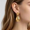 Unique 18K Gold Plated Spiral Textured Water-drop Dangle Earrings for Women, Fashion Waterproof Stainless Steel Jewelry Gift