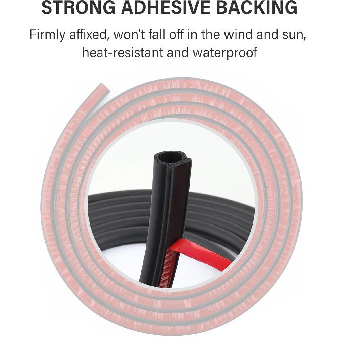 19.68Ft D-Shape Car Rubber Seal Strip,Automotive Weather Stripping For Sealing Door Hood Trunk Window,Self-Adhesive Soundproof Car Door Seal Strip