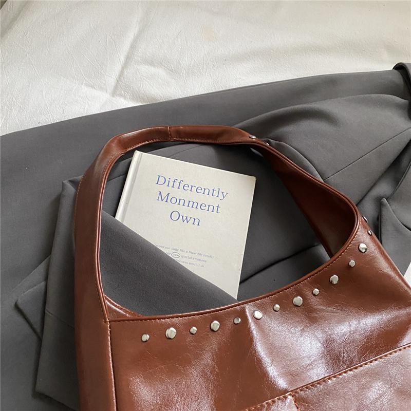 PU Hobo Bag Women's Fashion Shoulder Tote with Stud Detail Multiple Pockets Casual Everyday Handbag