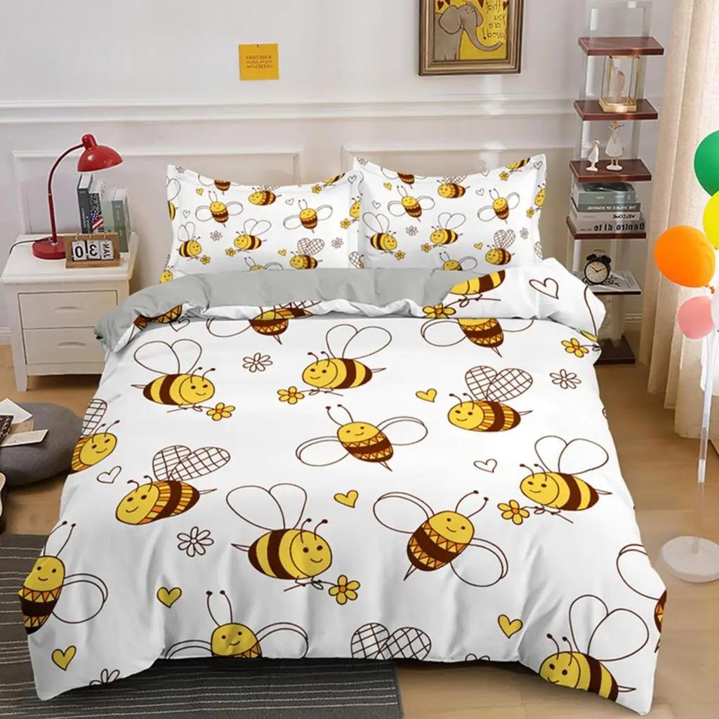 Bee honeycomb bedding set, flying wild animal geometric flower down duvet cover, suitable for decorating rooms for boys and girl