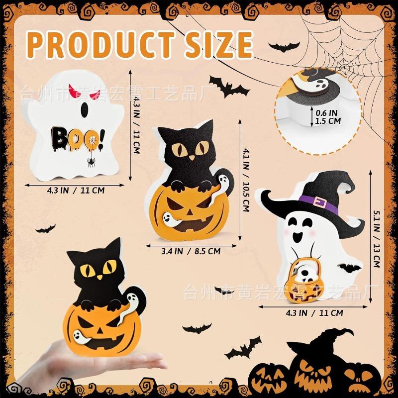 New Halloween Decorations Pumpkin Wooden Ornaments Ghost Festival Atmosphere Decoration Dwarf Ghost Black Cat Wood Products