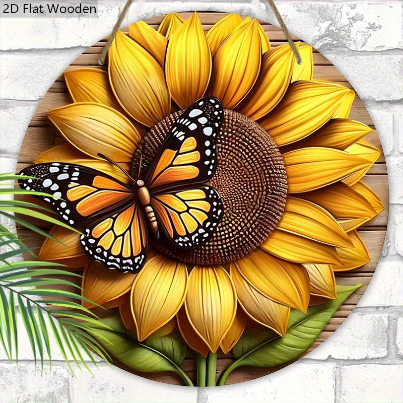 Rustic Wooden Sign with Sunflower & Butterfly Pattern - Spring Theme Decorative Plaque for Outdoor, Home Decor - Ideal Gift for Friend