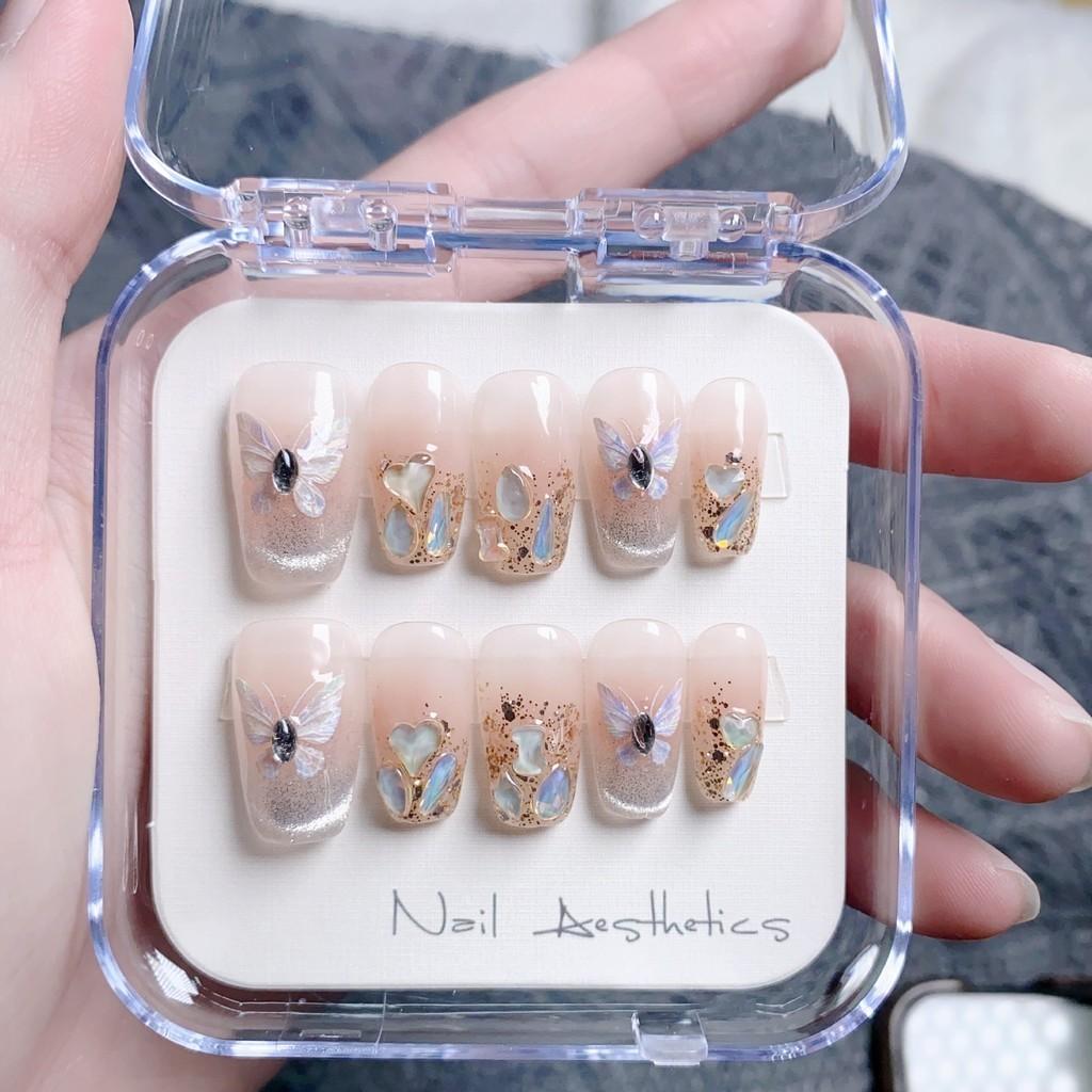 Nail Handmade Patch Cat Eye Butterfly Elf Nude Color Love Heart Gentle White