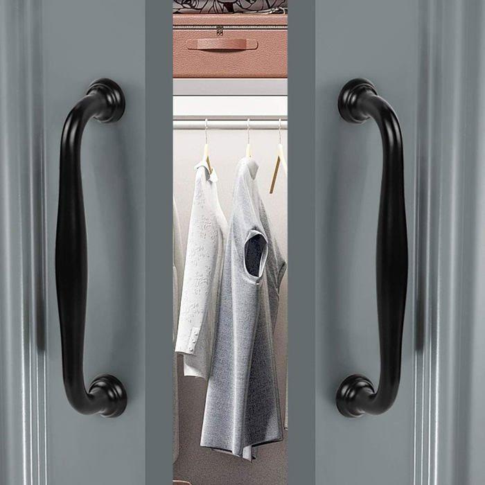 Lot 10 poignées de meuble noir en alliage d'aluminium – 147 mm (entraxe 128 mm) et 115 mm (entraxe 96 mm) – vis incluses