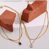 18K Gold Double Layer Snake Chain Necklace with Mini Square Crystal Pendant