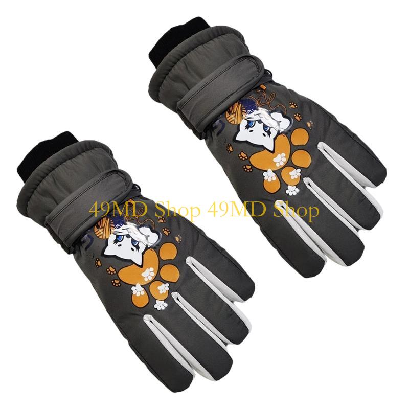 49MD Kids Snow Ski Glove Winter Waterproof Mittens Cartoon Print for Boys Girls