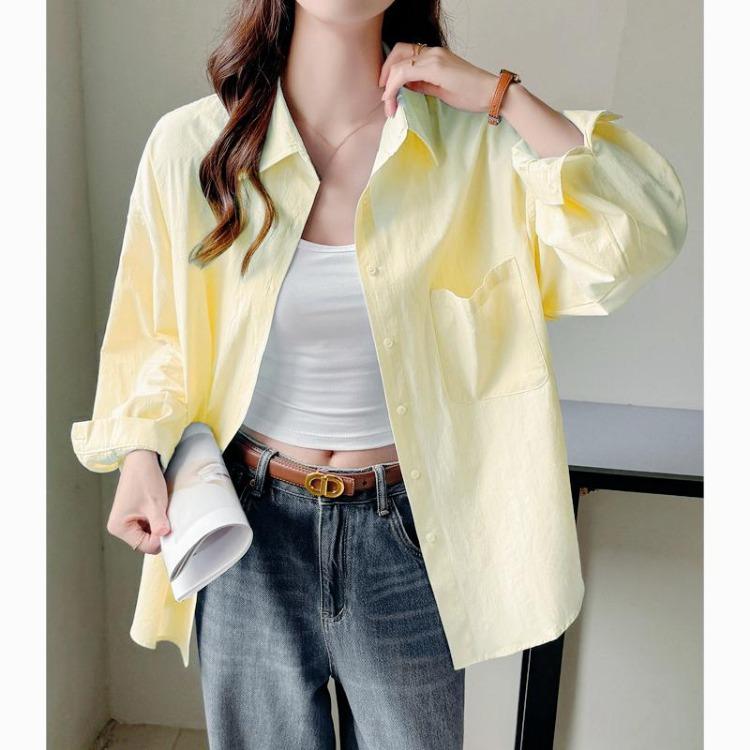 Summer Women Top Solid Color Shirt Spring Loose Thin Sunscreen Jacket High End Lazy Style New