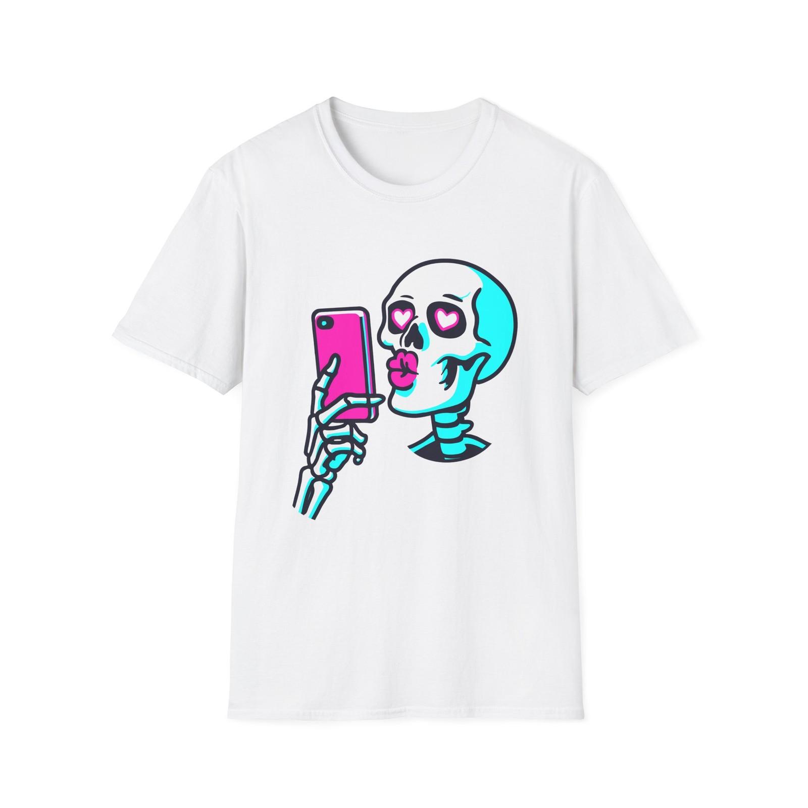 Unisex Softstyle T-Shirt Skull Selfie Duck Face Heart Eyes Skeleton Phone S разноцветный