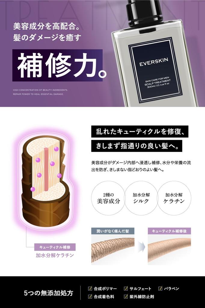 EVERSKIN Rich Foam Scalp Shampoo Treatment Hair Growth Treatment for Amino Acid Botanical Made in Japan & Set, Men, Shampoo, Organic, 300ml,