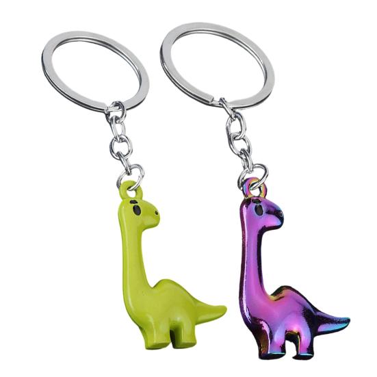 Dinosaur Keychain Alloy Material Durable Electroplated Cute Long Neck Brachiosaurus Charm for Keys Bags Kids Adults Gift in Phantom Green Colors