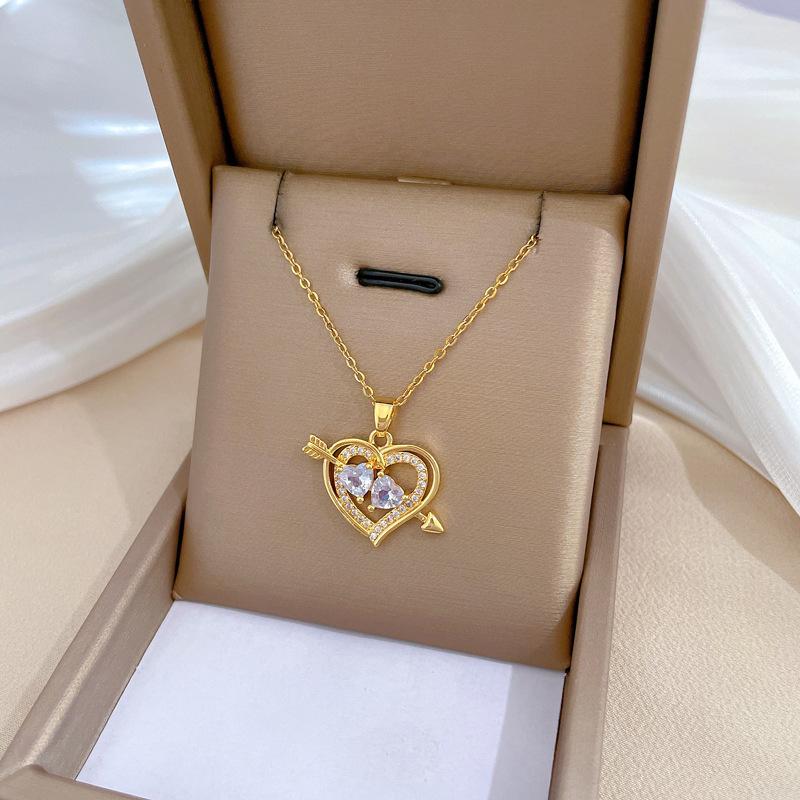 One Arrow Through The Heart Light Luxury Temperament Gorgeous Full Diamond Necklace Female Versatile Collarbone Chain Titanium Steel Chain