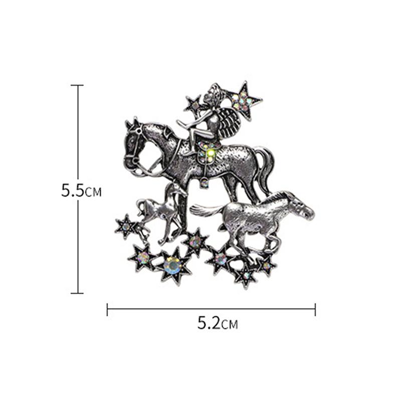 Vintage Angel Ride Horses Brooches For Women Unisex Metal Lucky Year Of The Horse Animal Office Casual Brooch Pins