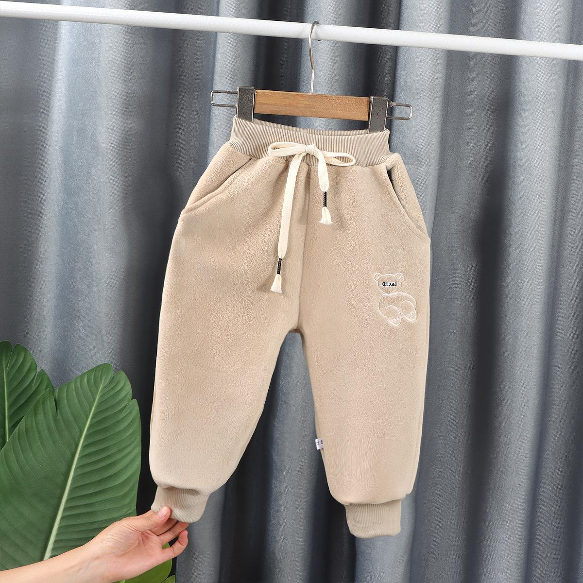 

Зимние детские бархатные плюшевые спортивные штаны на открытом воздухе, утепленные брюки, пуховые штаны для мальчиков и девочек 110 бежевый