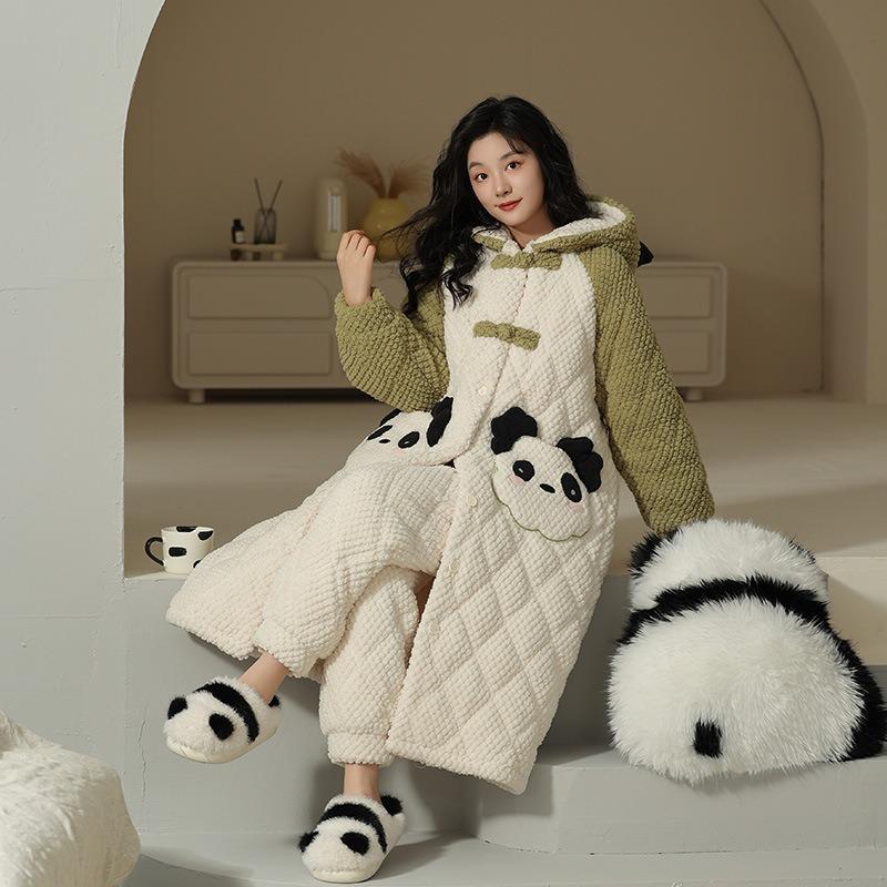 

Женский осенне-зимний утепленный длинный фланелевой комплект домашней одежды из кораллового флиса XXXL