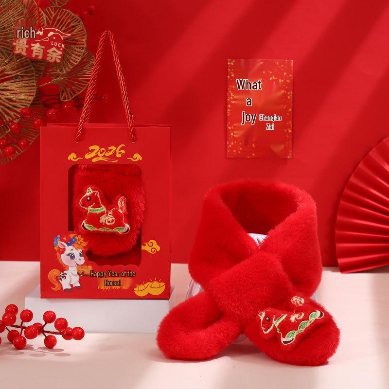 Warm Winter Scarf & Neck Gaiter for Girls - Kindergarten 2026 Year of the Horse New Year's Day Birthday Gift In Red