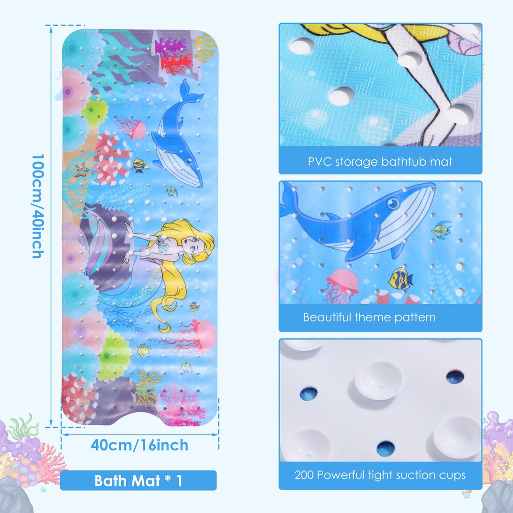 Kids Bath Mat for Tub Non Slip 100x40cm Reusable Cute Cartoon Bathtub Mat Non Slip with Suction Cups for Kids and Adults