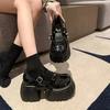 Fashion 8CM Women Leather Platform Sneakers Wedge Heels Ladies 2024 New Autumn Chunky Sneakers Woman Mary Janes Thick Sole Walking Pumps