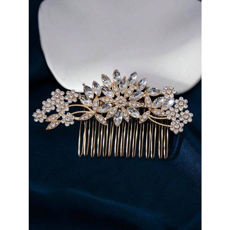 1pc Plum Flower Design Rhinestone Alloy Hair Comb for Women, Party, Wedding, Photography