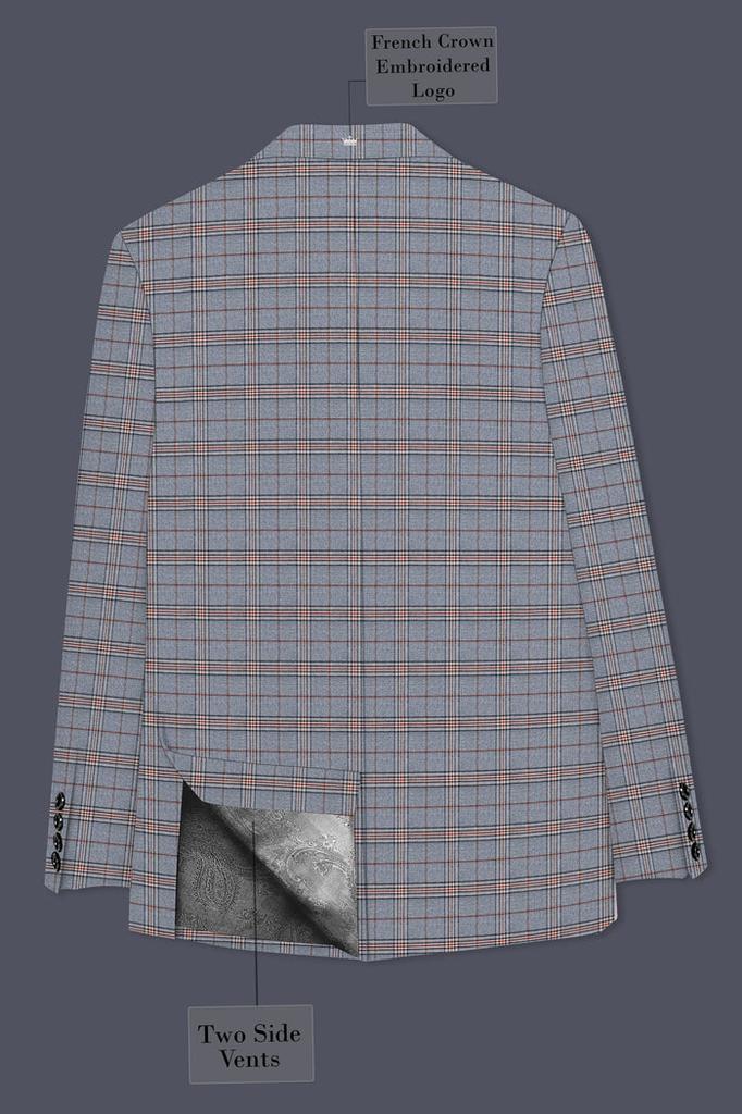 Chicago Gray Super fine Plaid Double Breasted Wool Rich Blazer