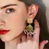 Vintage Green Glass Bead Necklace and Earrings Set for Women