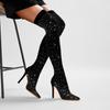 Fashion Women's New Spring and Autumn Pointed Rhinestone High Heel, Large Size Over Knee High Barrel Boots, Elastic Boots