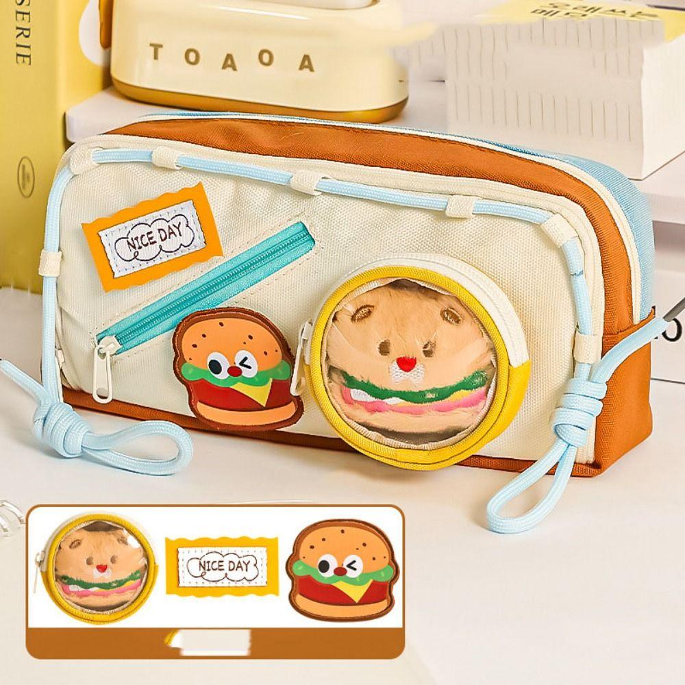 Large Capacity Hamburger Pencil Case Aesthetic Bag Organizer Box School Cases Pouch  Student