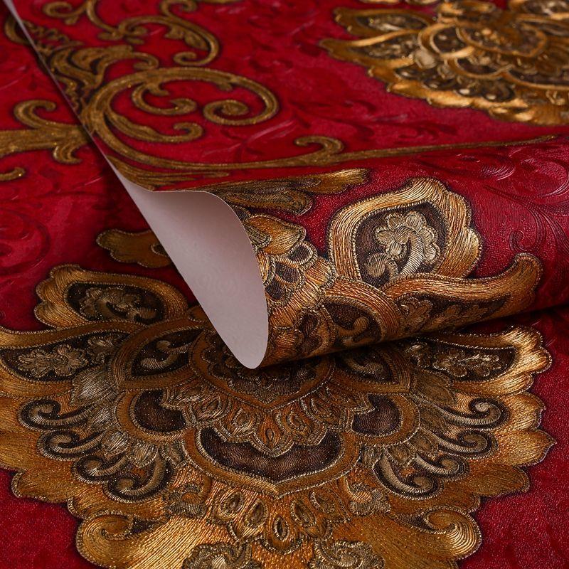 

Роскошные Дамасские Обои в Европейском Стиле Рулон 3D Тисненые ПВХ Утолщенные Настенные Фрески Декор Обои для Гостиной Спальни 0. 53x9.5m красный