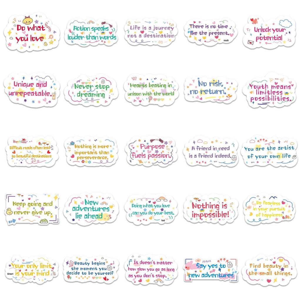 50 Inspiring English Sentence Stickers: Cool, Fashionable, Creative, and Decorative for Backpacks, Computers, Desks, and Cameras.