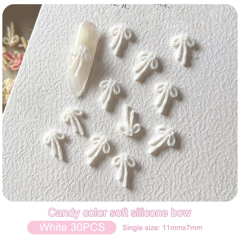 30Pcs Candy Color Bow Nail Art Accessories Ribbon Bow 3D Resin Nail Charms Cute Ribbon Japanese Nail Decoration Accessories