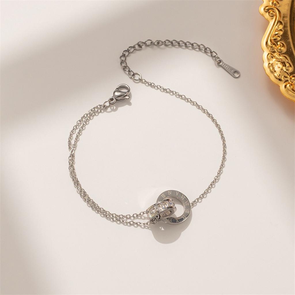 Classic Design Double Ring Splice Roman Font Women's Titanium Steel Bracelet Fashion Versatile Gold Charm Bracelet Jewelry