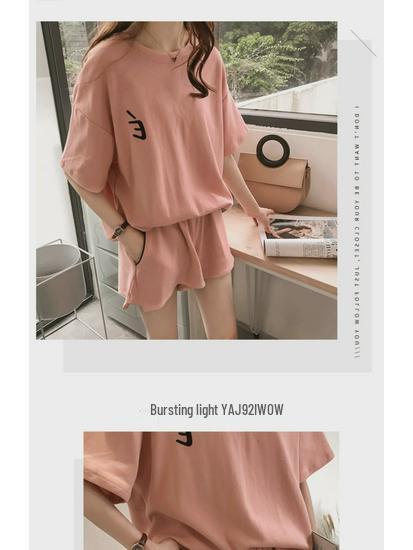 Damen Sommer 2025 Modisches Lockeres Kurzarm-Shorts Zweiteiliges Set für Freizeit, Laufen und Studentenbekleidung